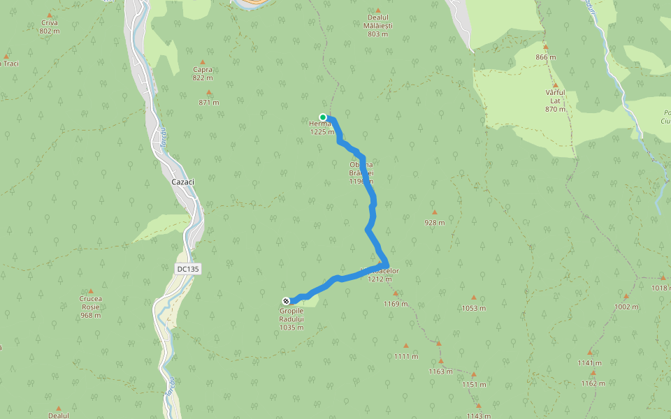 Banda H walking route map in Tarcău