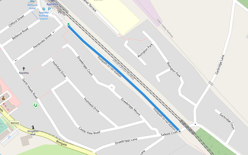 Footpath to rail station walking route map in Appleby-in-Westmorland