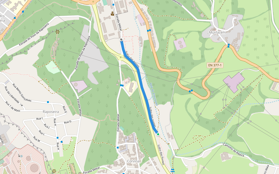 Trilho das pontes walking route map in Trafaria