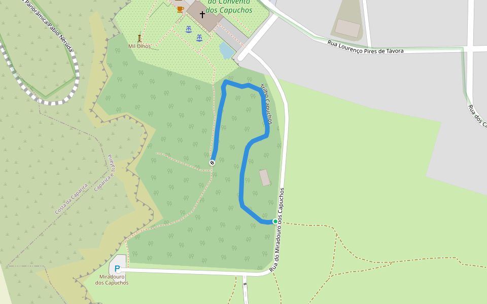 Trilho Capuchos walking route map in Caparica