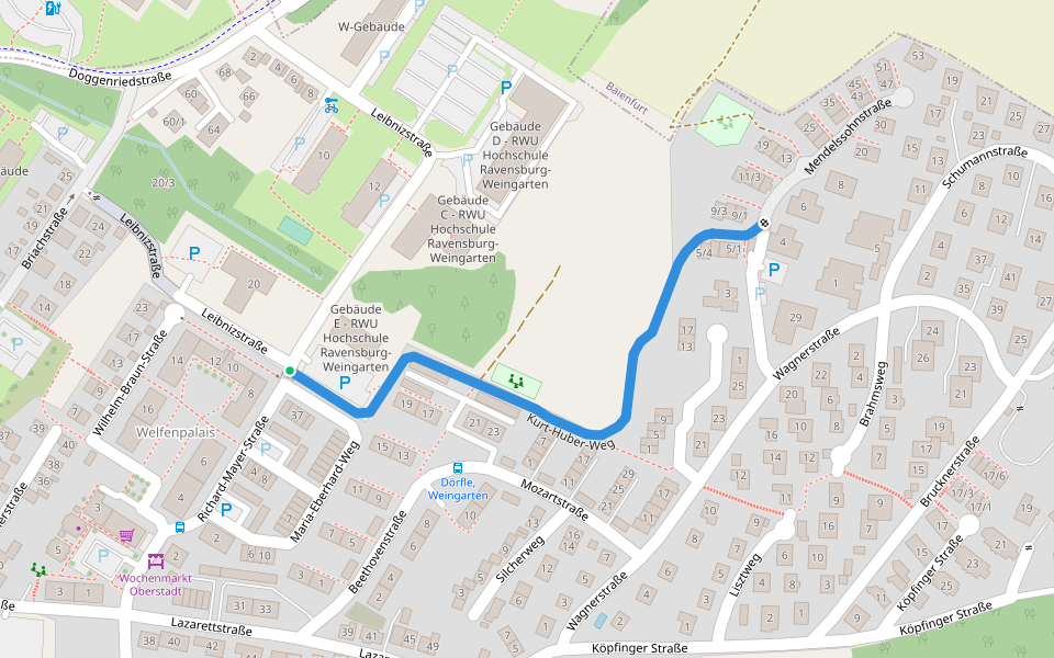 Kurt-Huber-Weg walking route map in Weingarten