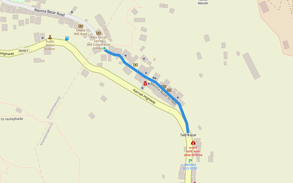 Manma Bazar to Tadi walking route map in Manma