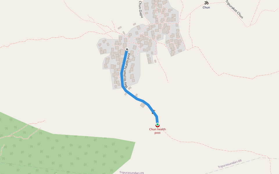 Way to chun health post walking route map in Likhu