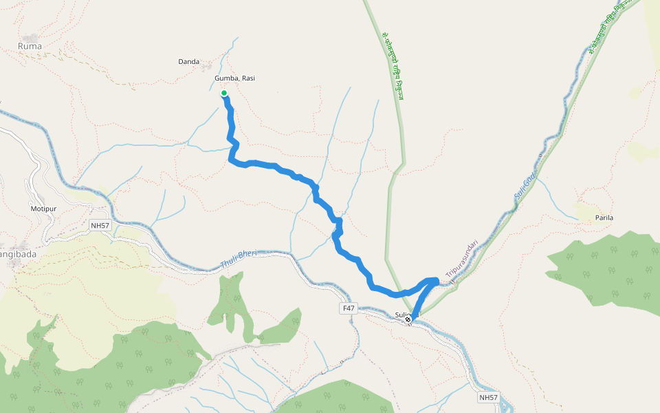 Gumbagaun-Rupgar walking route map in Tripurakot