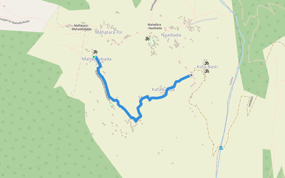Mahadevbada to Naaibada walking route map in Mugraha