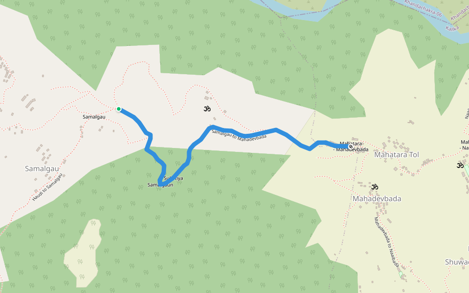 Samalgau to Mahadevbada walking route map in Dahafatgaun