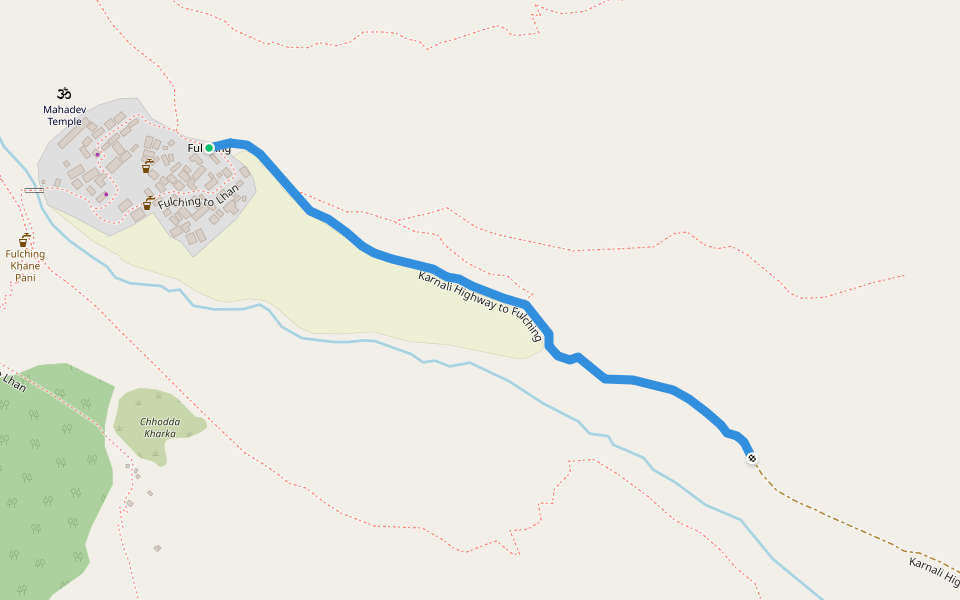 Karnali Highway to Fulching walking route map in Lhna