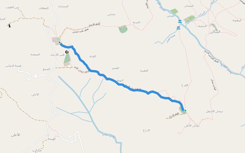 طريق دومان السوق walking route map in حيفان، تعز