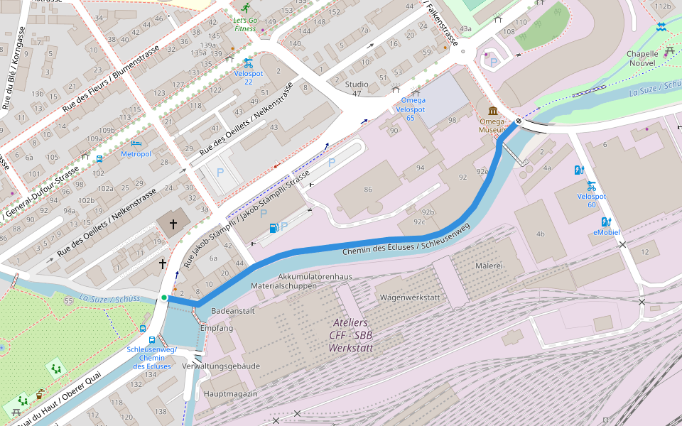Chemin des Écluses / Schleusenweg walking route map in Biel