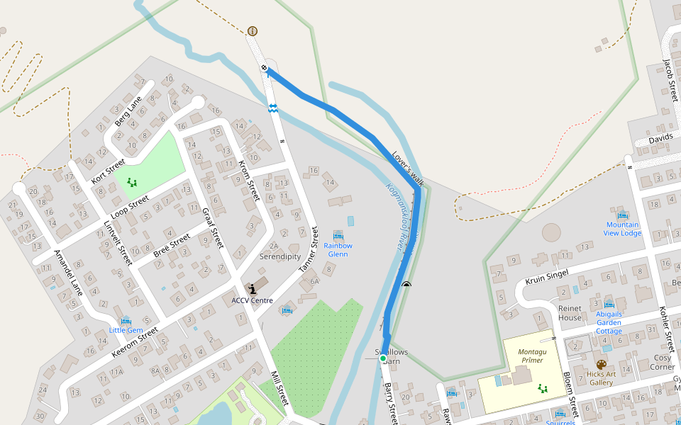 Lover's walk walking route map in Montagu