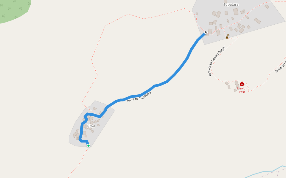 Riwa to Tupatara walking route map in Sahartara