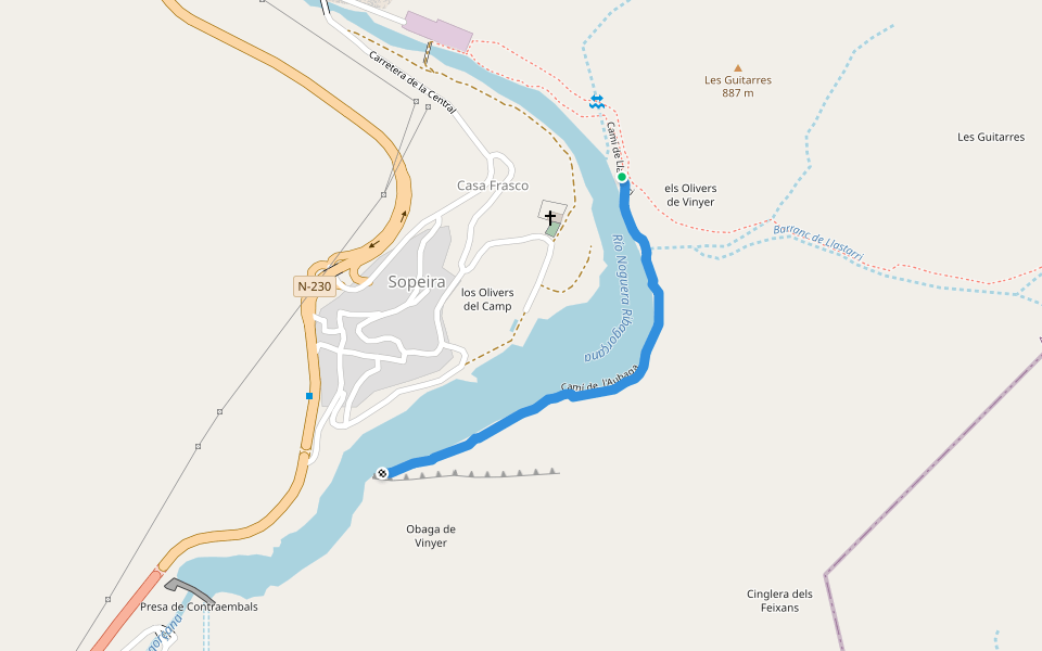 Camí de l'Aubaga walking route map in Sopeira