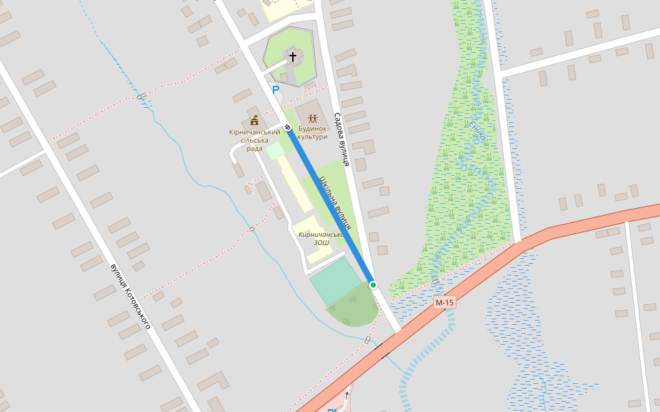 Шкільна вулиця walking route map in Kyrnychky