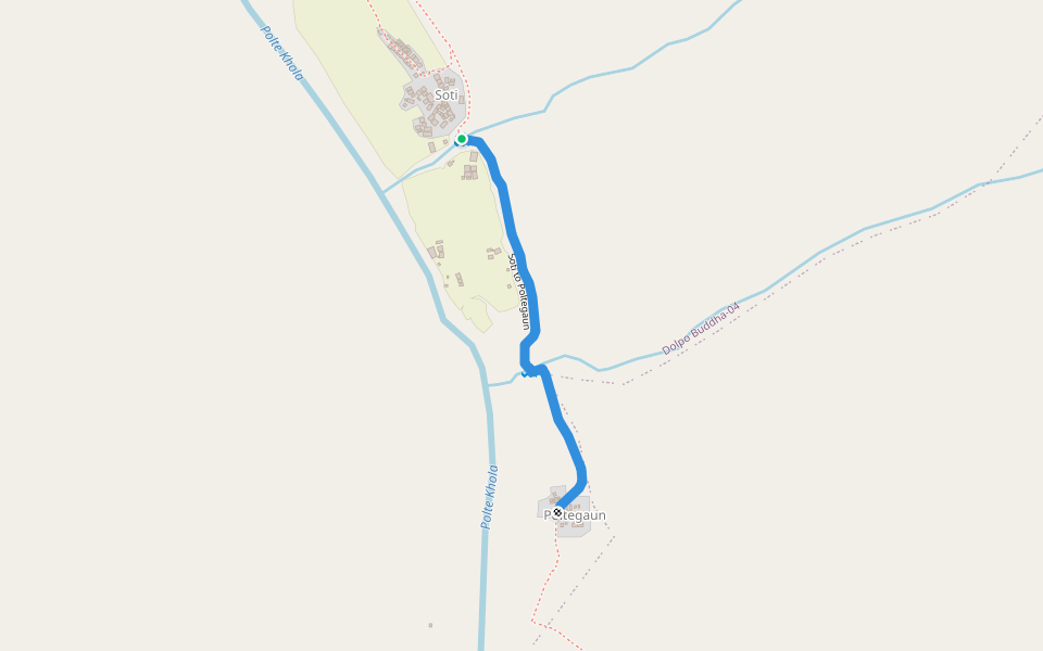 Soti to Poltegaun walking route map in Tinje