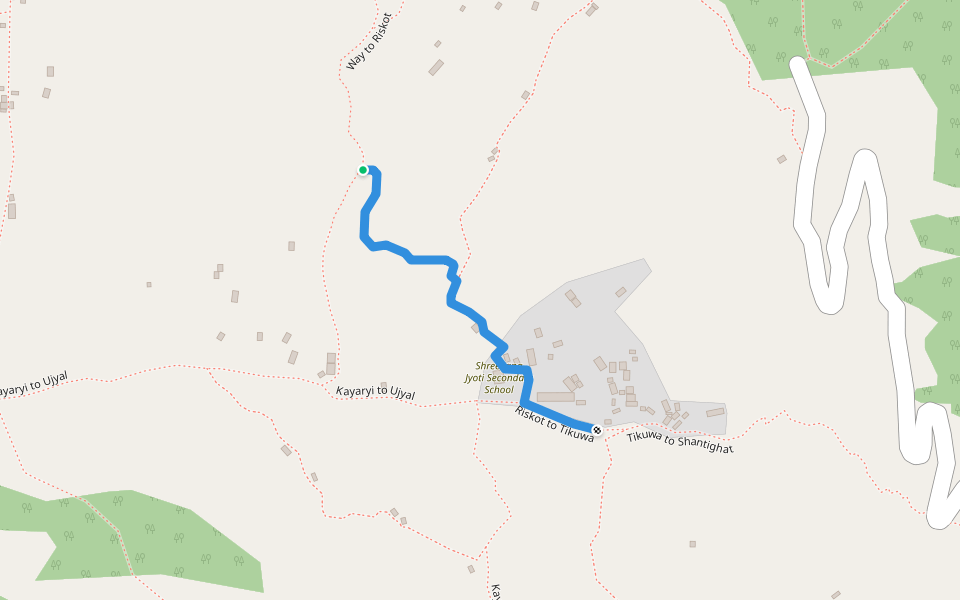 Riskot to Tikuwa walking route map in Mehal Mudi