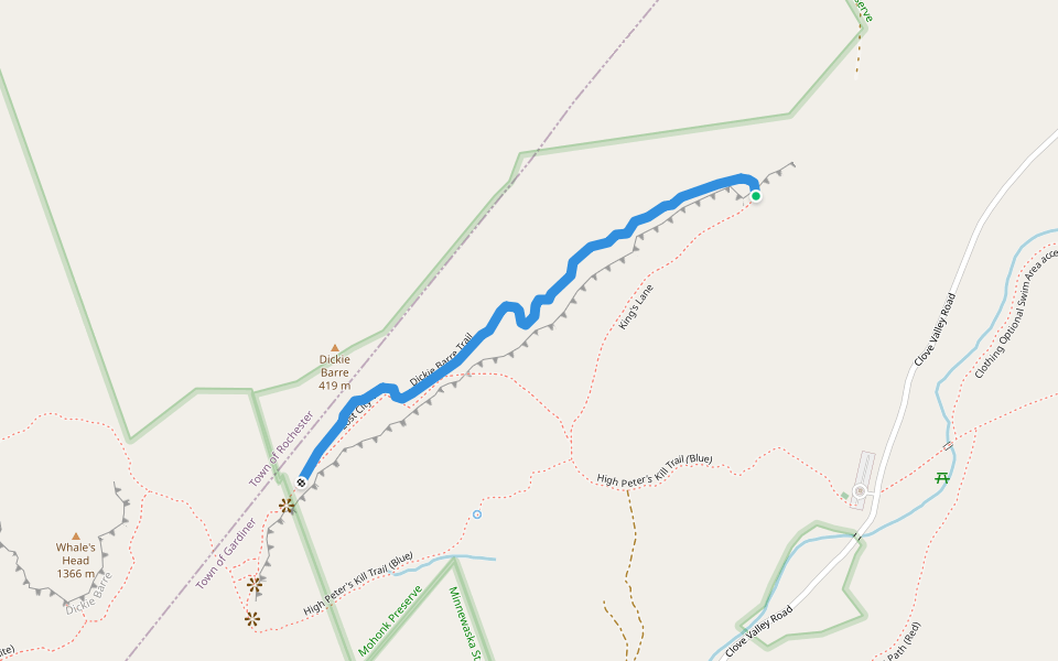 Dickie Barre Trail walking route map in Gardiner