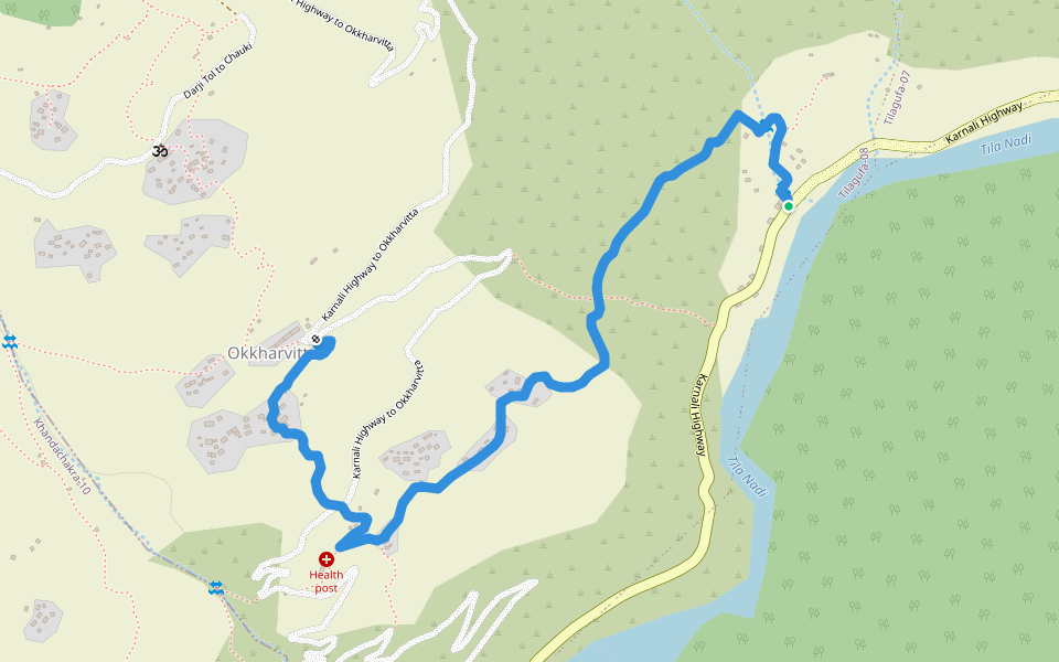 Karnali Highway to Okkharvitta walking route map in Chilkhaya