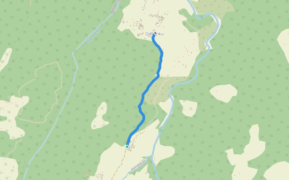 Daadakhala to Odhanku walking route map in Odanaku