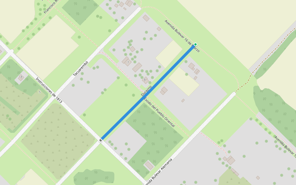 Durazno walking route map in Nuevo Berlín