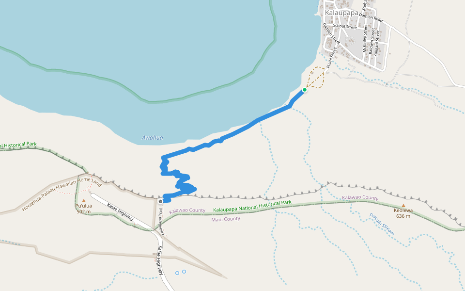 Kalaupapa Trail walking route map in Kalaupapa
