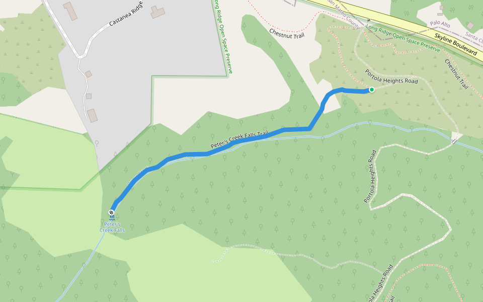 Peter's Creek Falls Trail walking route map in La Honda