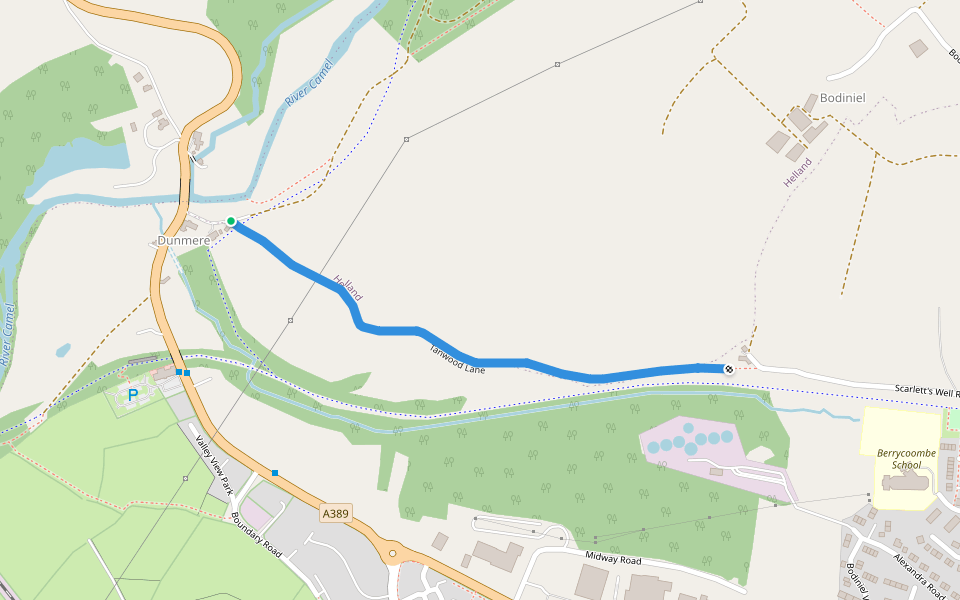 Tanwood Lane walking route map in Dunmere