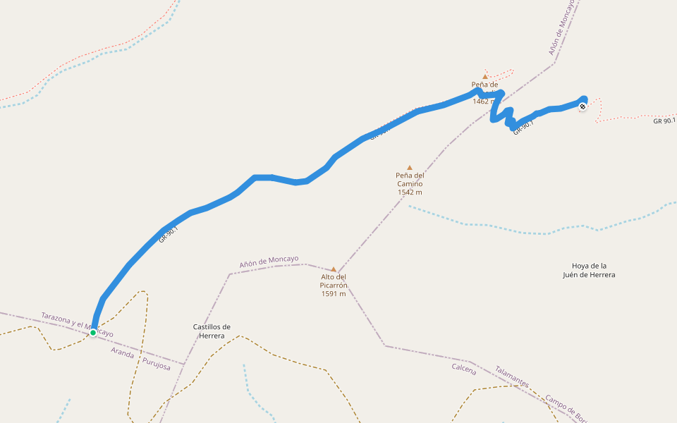 GR-90.1 walking route map in Añón de Moncayo