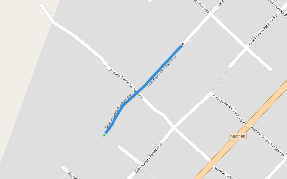 Calle Segunda Poniente Sur walking route map in Tierra y Libertad