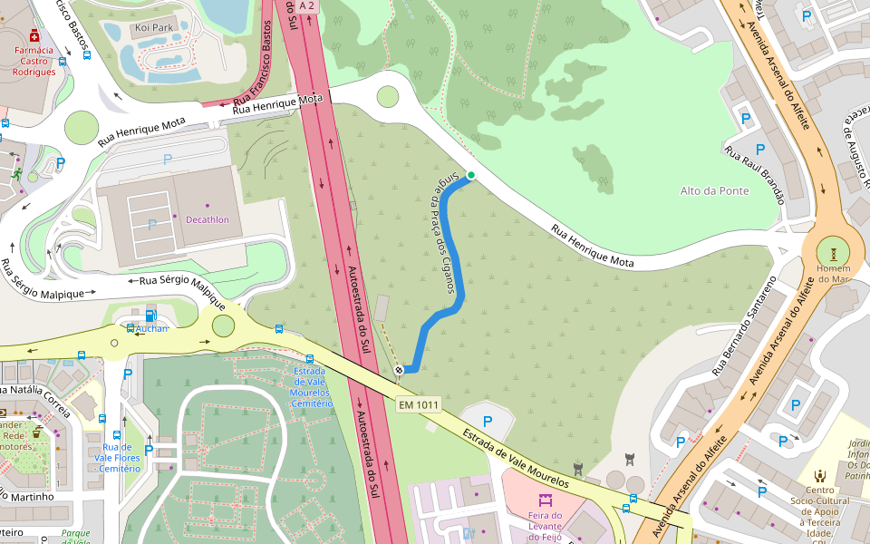 Single da Praça dos Ciganos walking route map in Almada
