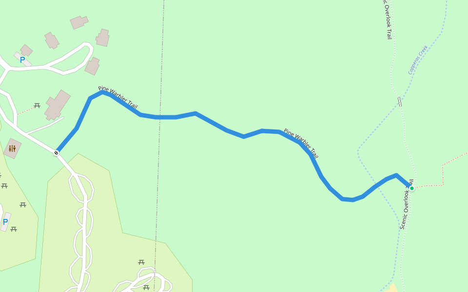 Pine Warbler Trail walking route map in Bastrop