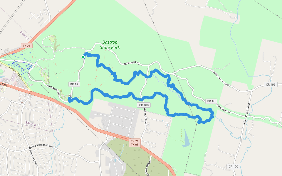 Lost Pines Trail walking route map in Bastrop