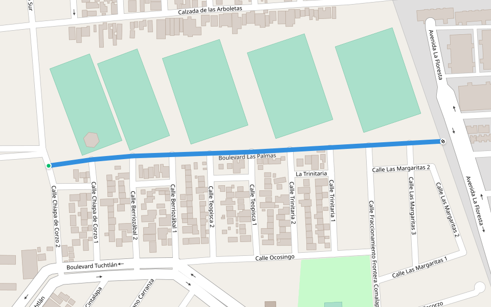 Boulevard Las Palmas walking route map in Tuxtla Gutiérrez
