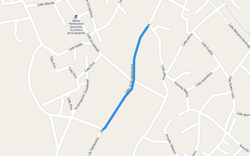 Calle 16 de Septiembre walking route map in Benito Juárez