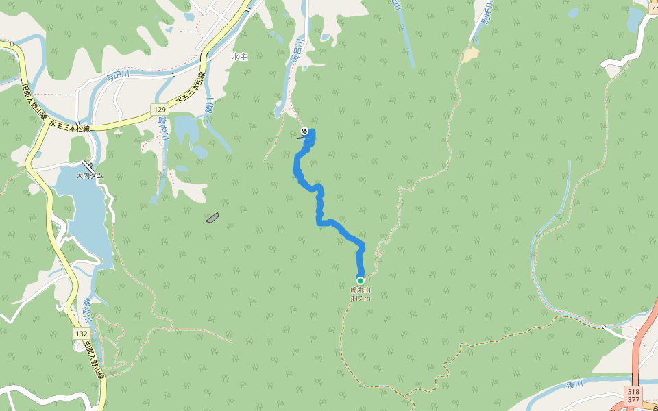 虎丸山 登山道 (風呂川ルート) walking route map in Higashikagawa