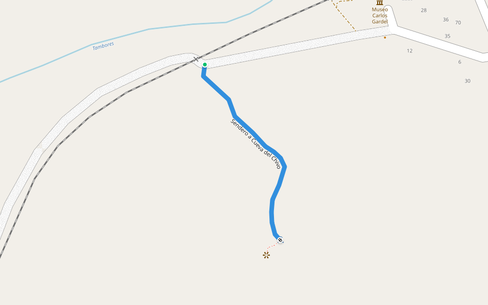 Sendero a Cueva del Chivo walking route map in Tacuarembó