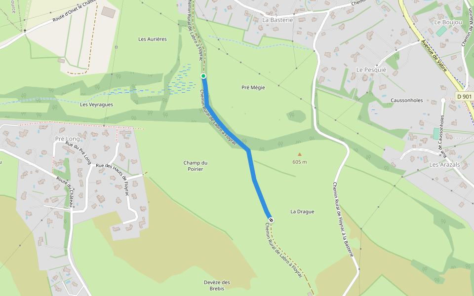 Chemin Rural de Labro à Floyrac walking route map in Onet-le-Château