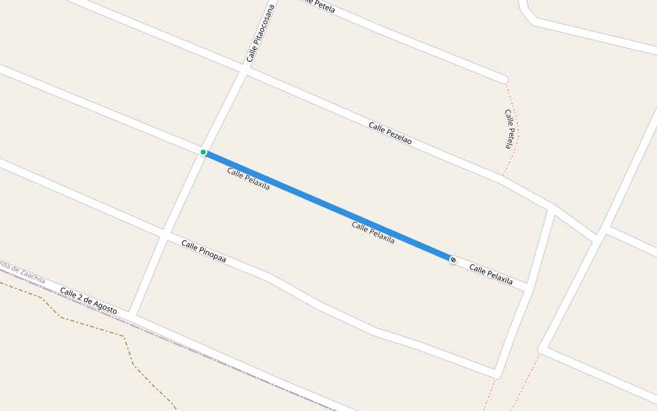 Calle Pelaxila walking route map in Zaachila Segundo