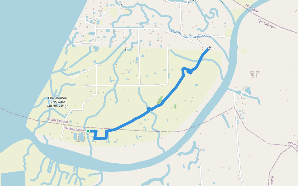Eunus Mriddha Barir Samner 9 km Katcha Rasta walking route map in Sibar Char