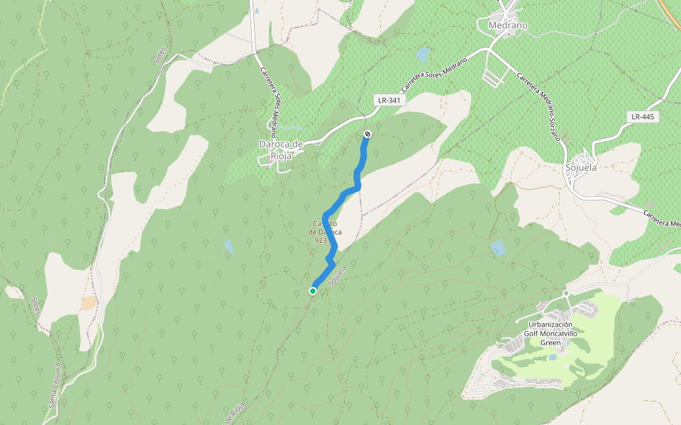 Sendero al Castillo de Daroca walking route map in Sojuela