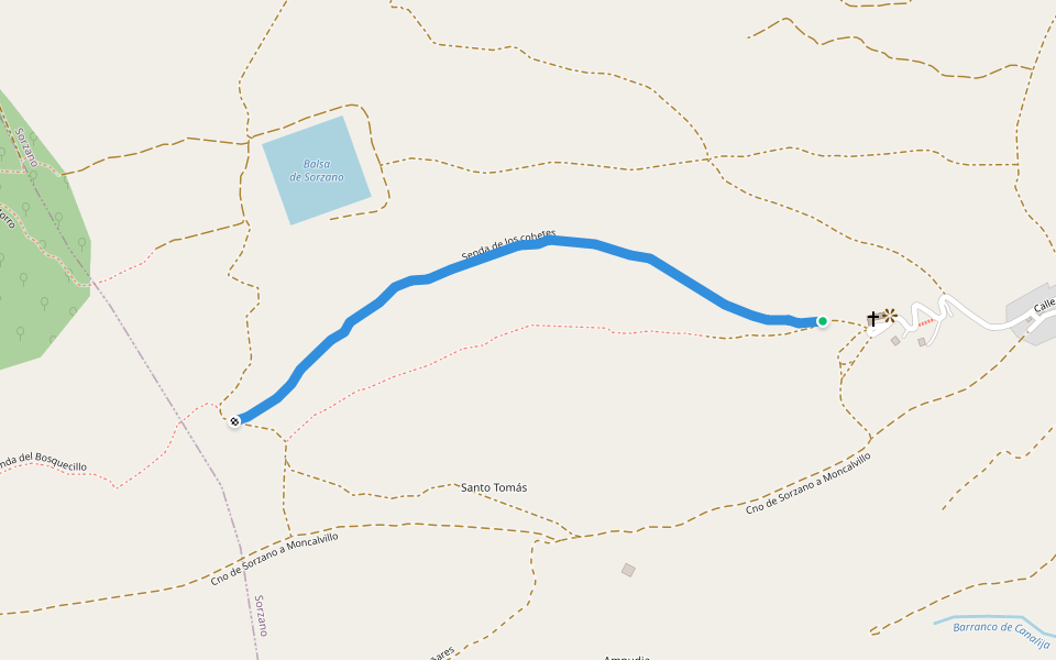 Senda de los cohetes walking route map in Sorzano