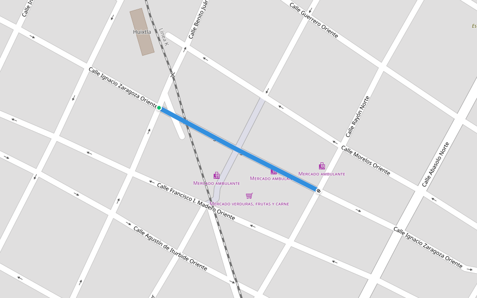 Calle Ignacio Zaragoza Oriente walking route map in Huixtla