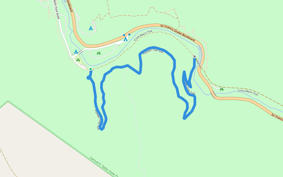 Pioneer Tree Trail walking route map in Lagunitas-Forest Knolls