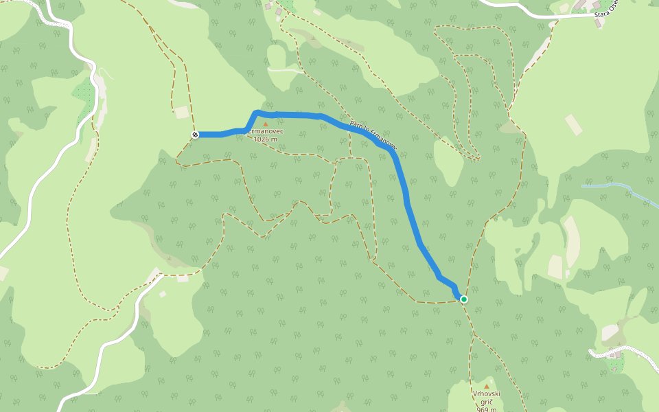 Path to Ermanovec walking route map in Stara Oselica