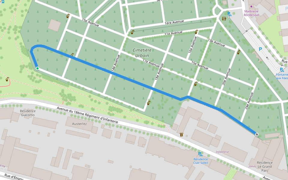 19e Avenue walking route map in Pau