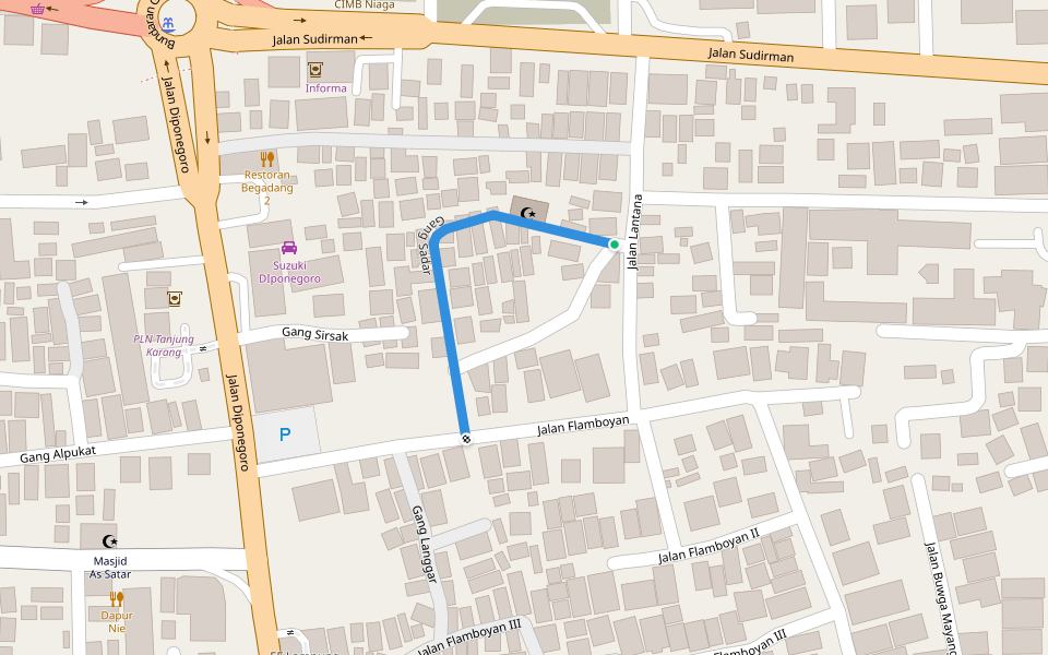 Gang Sadar walking route map in Bandar Lampung