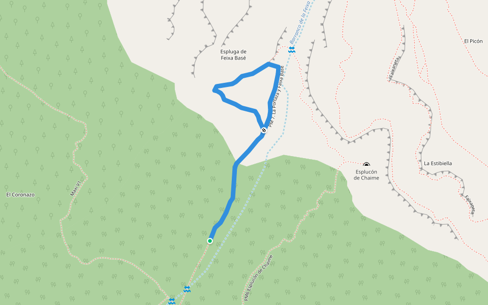 PM 7. La Portaza y Faixa Basé walking route map in El Pueyo de Araguás