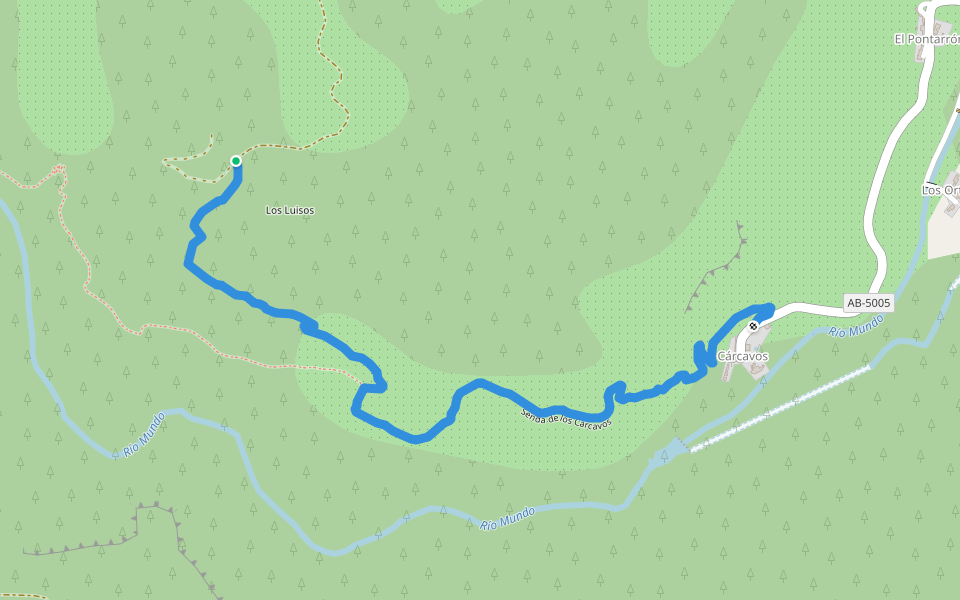 Senda de los Cárcavos walking route map in Ayna