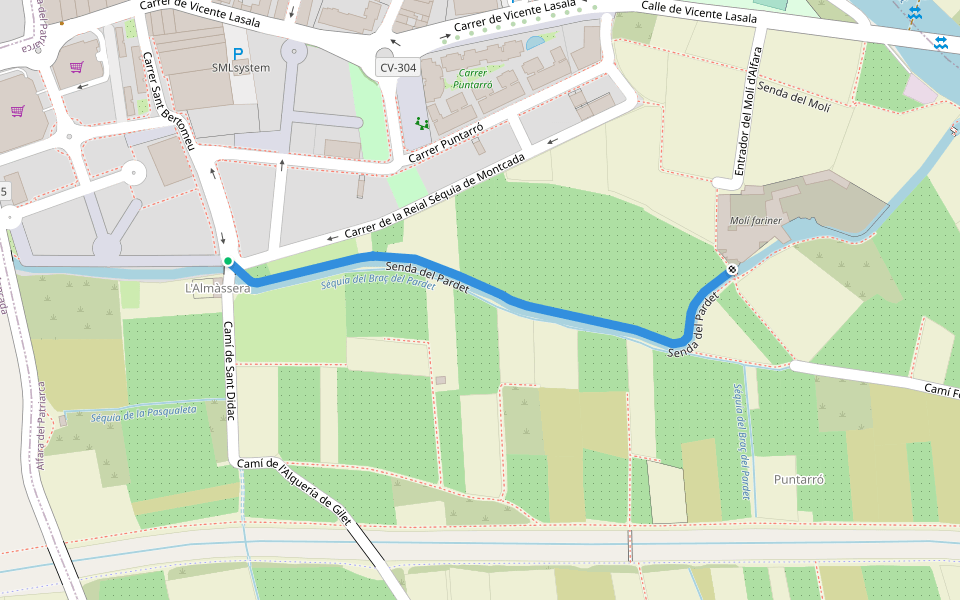 Senda del Pardet walking route map in Alfara del Patriarca