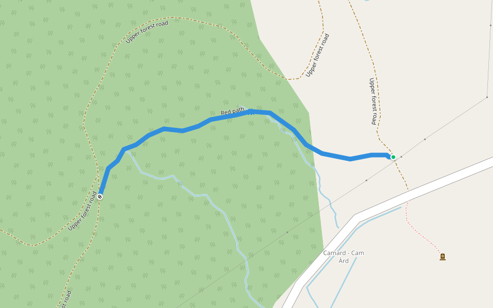 Red path walking route map in Ardvasar