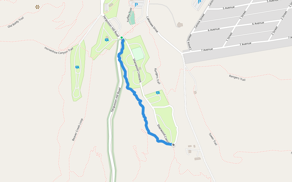 Mitchell Creek Connector walking route map in Elkwater